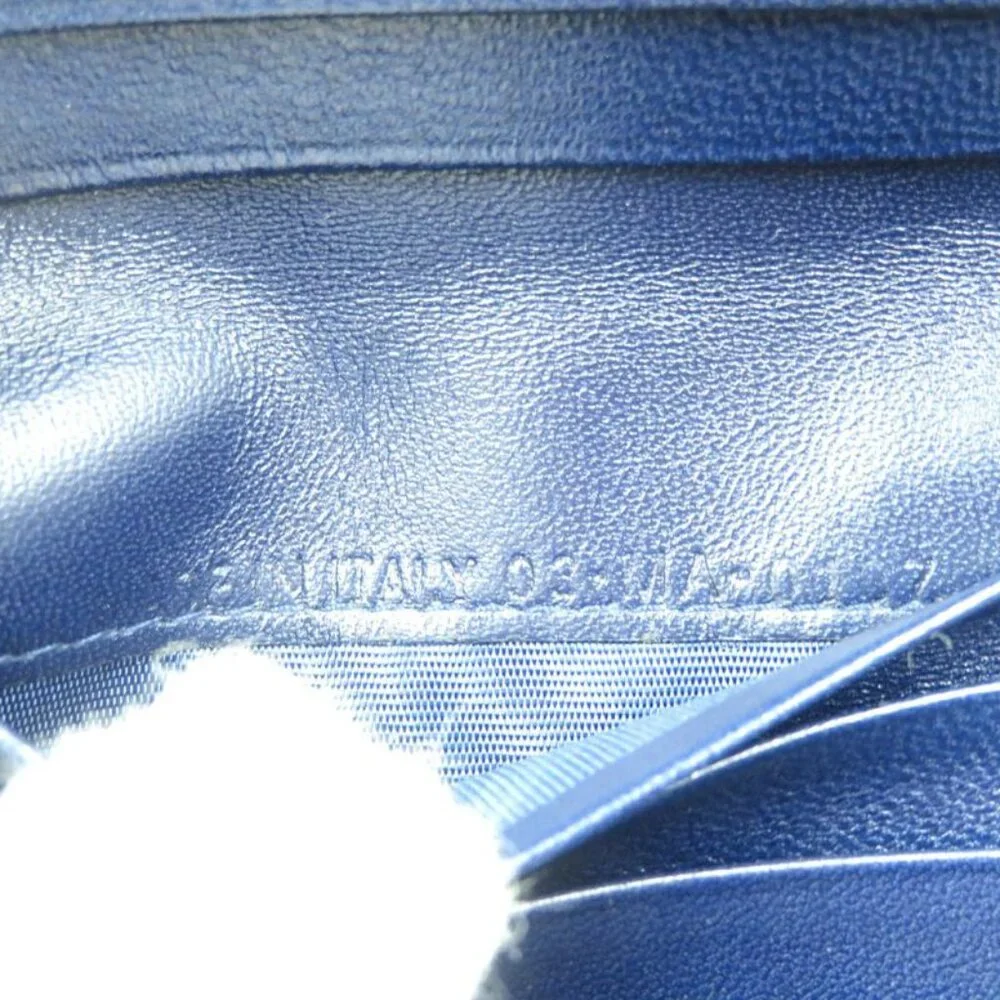 Christian Dior Bee Leather Gold Hardware Navy Blue Bifold Wallet 1128